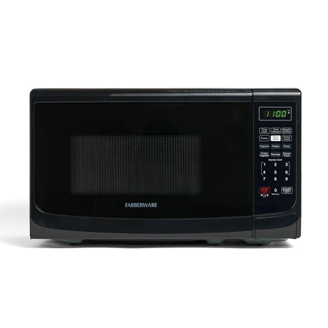 Farberware Countertop Microwave 700 Watts, 0.7 Cu. Ft. - Microwave Oven With LED Lighting and Child Lock - Perfect for Apartments and Dorms - Easy Clean Grey Interior, Retro Black Farberware
