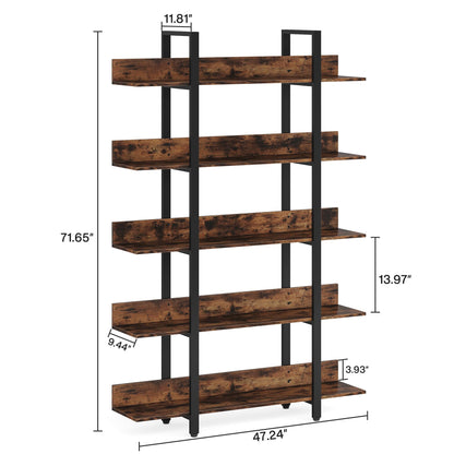 Tribesigns Rustic Brown 5-Tier Industrial Bookshelf with Back Fence - WoodArtSupply