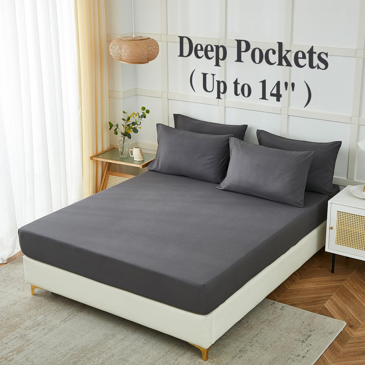 ILAVANDE King Size Sheets Set 6 Piece,Hotel Luxury Super Soft 1800 Series Microfiber Grey Bed Sheets King Set-Wrinkle Free & Breathable-14 Deep Pocket Sheets for King Size Bed(King,Grey) ILAVANDE