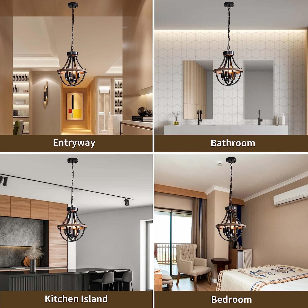 Lanpesting Farmhouse Chandelier, Modern Hanging Pendant Lighting, 4-Light Rustic Ceiling Light Fixture, Vintage Chandelier for Hallway Foyer Dining Room Entryway Kitchen Island Bedroom Lanpesting