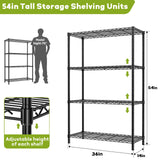Storage Shelves Heavy Duty, 36" L x 14" W x 54" H Garage Wire Shelving Unit Loads 1400LBS, 4-Tier Adjustable Metal Industrial Utility Shelf Rack for Kitchen, Laundry Room, Pantry, Warehouse, Basement ROOMTEC