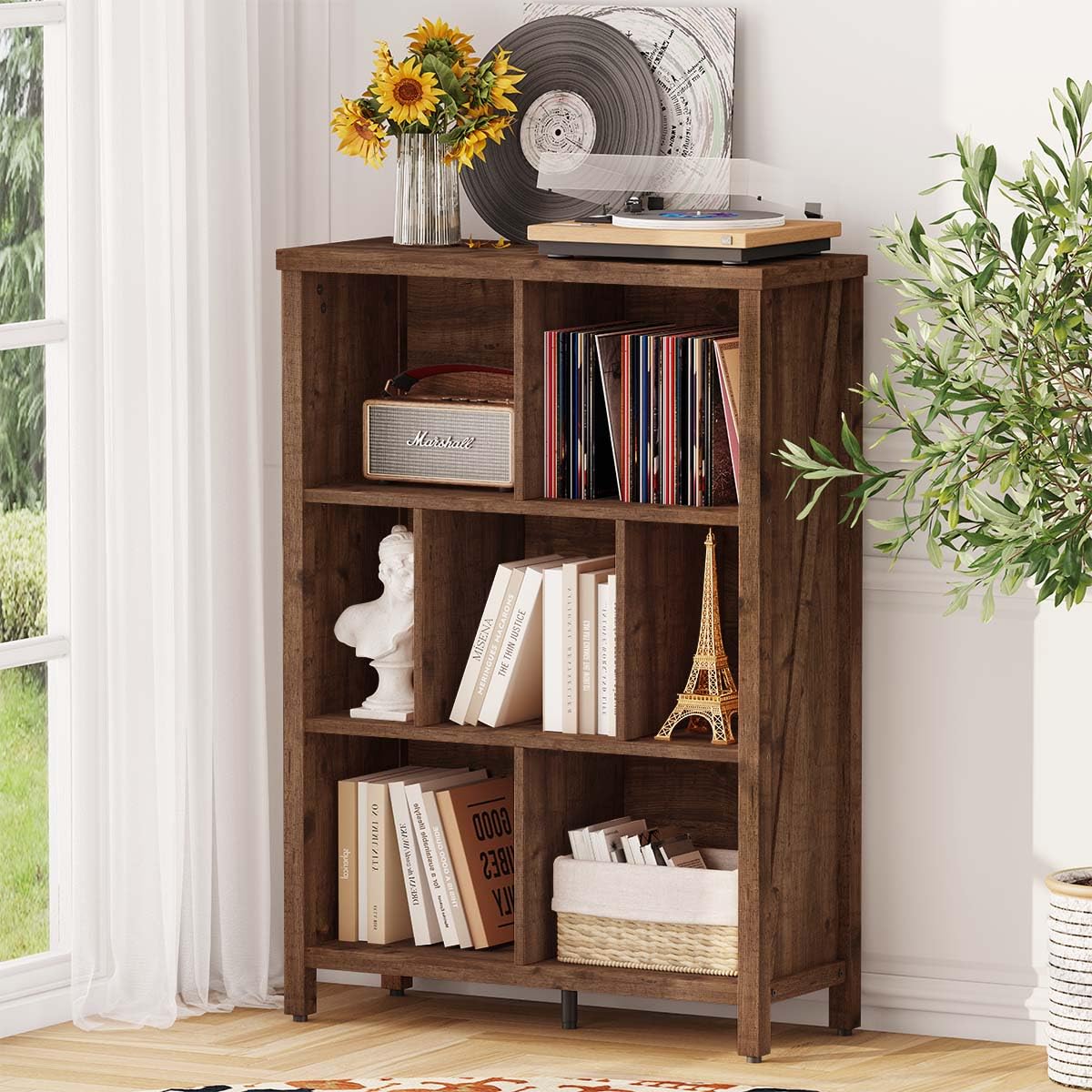 Rustic Oak 3-Tier Cube Storage Organizer by BON AUGURE - Versatile Bookshelf for Home and Office - WoodArtSupply