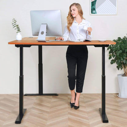 BRODAN Electric Standing L Desk with Power Charging Station, Adjustable Height Sit Stand Home Office Desk, L Shaped Computer Desk, 67x59 inches Corner Stand Up Desk, Walnut Top with Black Fra - WoodArtSupply