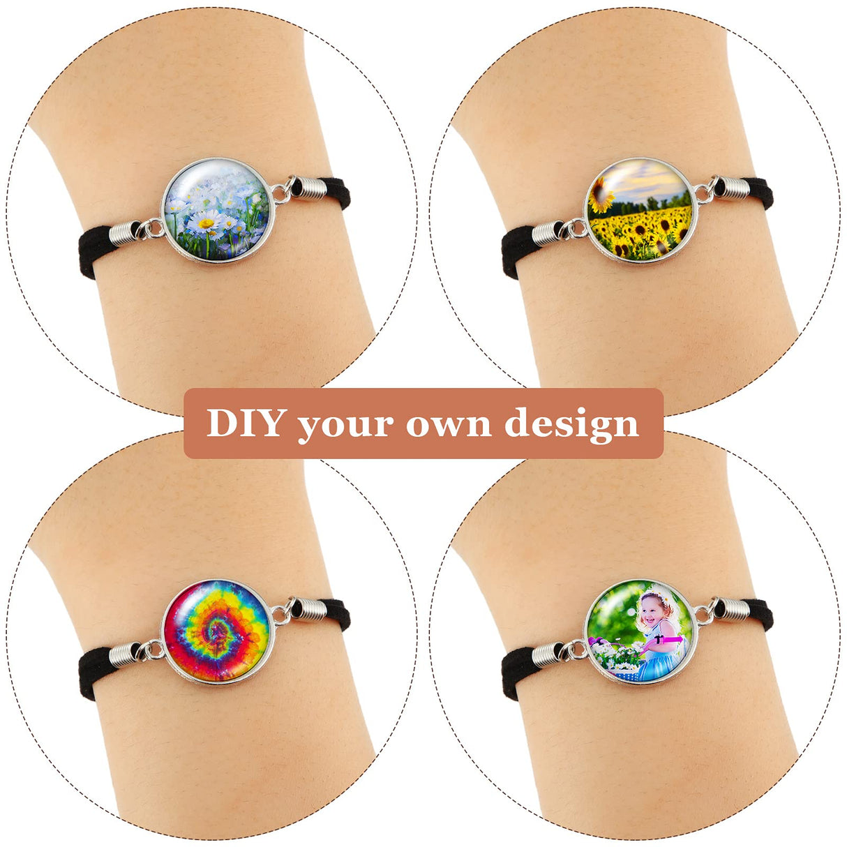 16 Pieces 20 mm Sublimation Bracelet Blanks Bezel Bracelet Tray Settings Faux Leather Base Tray Bangles with 16 Round Glass Cabochons and 16 Aluminum Sheets for Jewelry Making DIY Bracelets MTLEE