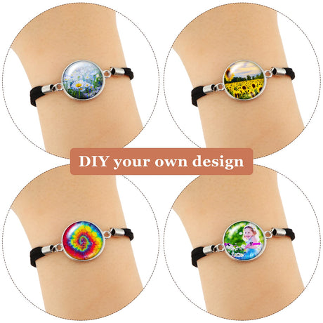 16 Pieces 20 mm Sublimation Bracelet Blanks Bezel Bracelet Tray Settings Faux Leather Base Tray Bangles with 16 Round Glass Cabochons and 16 Aluminum Sheets for Jewelry Making DIY Bracelets MTLEE