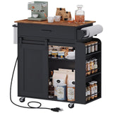 YATINEY Kitchen Island with Storage, Kitchen Storage Cabinets with Charging Station, Kitchen Island on Wheels, Rolling Island Table with Sliding Cabinet Door, Black and Rustic Brown ZD01UBR YATINEY