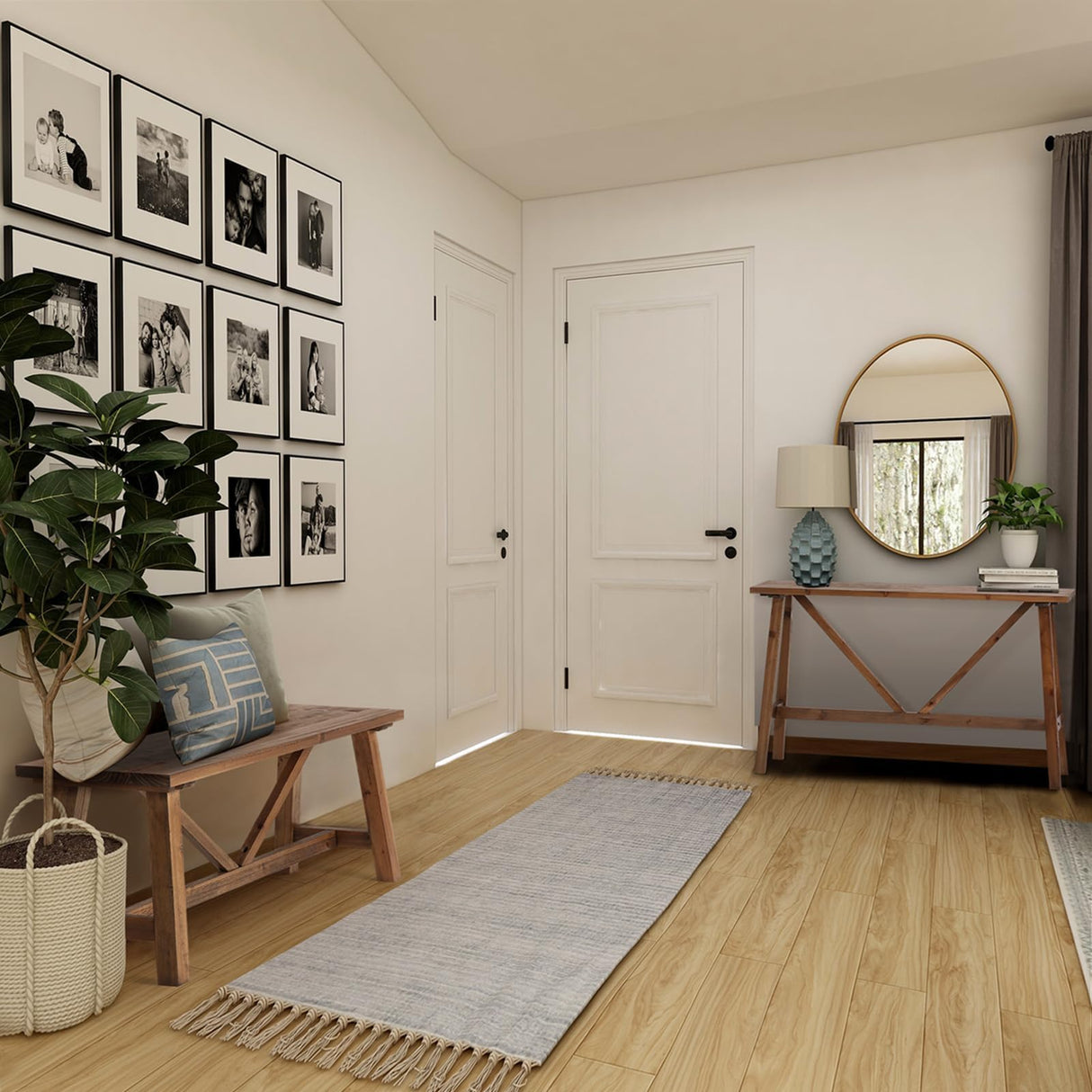 Wnutrees 43" Farmhouse Wood Bench, Narrow Bench, Long Bench Seat for Entryway, Living Room, Dining Room, Solid Wood, Natural Wnutrees