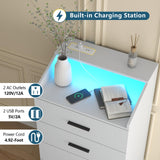 Gyfimoie 3 Drawer Dresser for Bedroom with Power Outlet, White Dresser with LED Light, Modern Dressers with Open Storage Cubby, Chest of Drawers Storage Organizer for Hallway, Living Room (White)… Gyfimoie