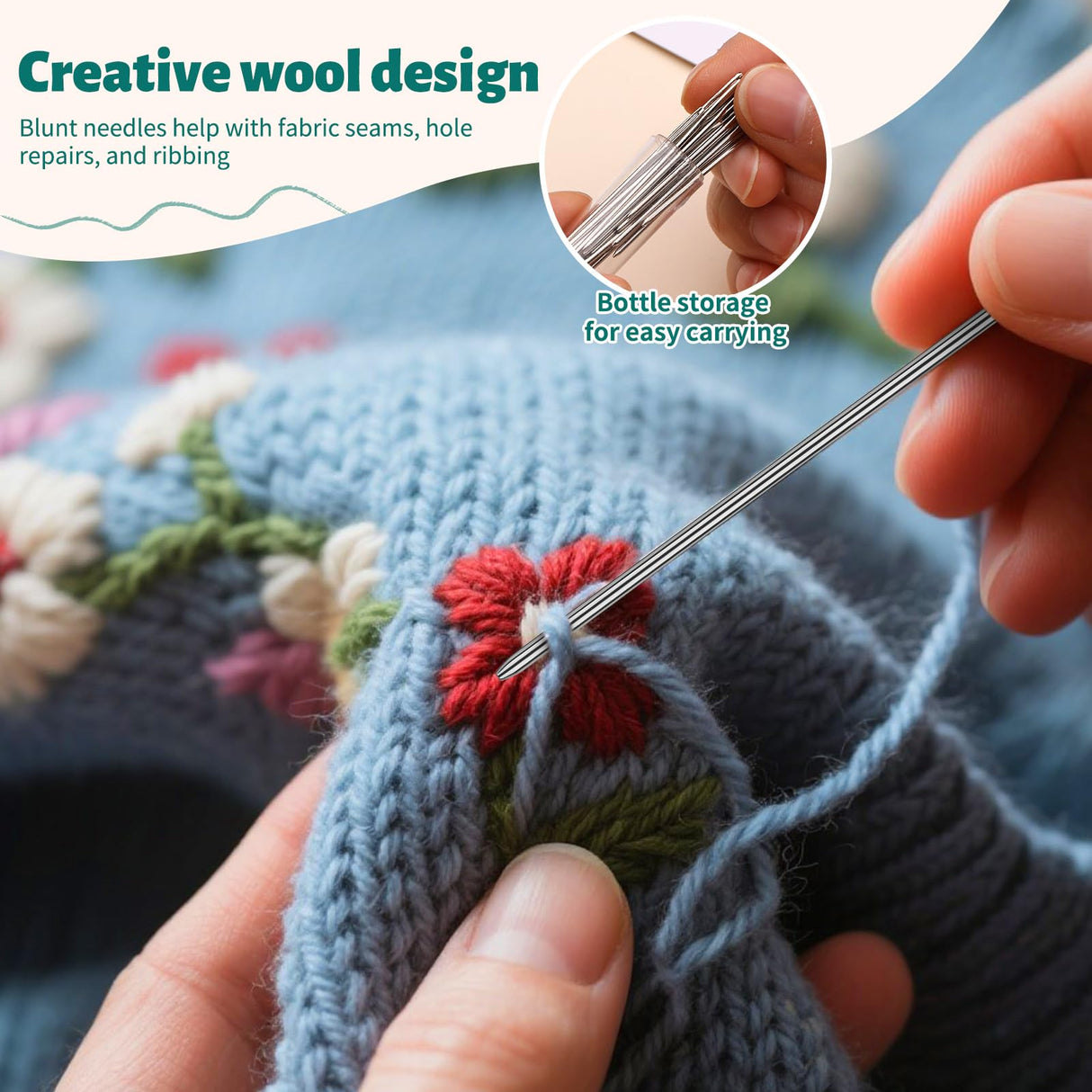 Bupete Large Eye Blunt Needles, 5 Sizes Sewing Needles, Metal Yarn Needles, Embroidery Needles for Hand Sewing for Knitting Sewing Crochet Bupete