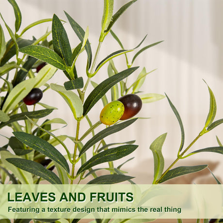 VIVATREES Olive Trees Artificial Indoor, 7FT Tall Faux Olive Tree with White Tall Planter, Artificial Plants with Natural Wood Trunk and Lifelike Fruits for Home Office Decor VIVATREES