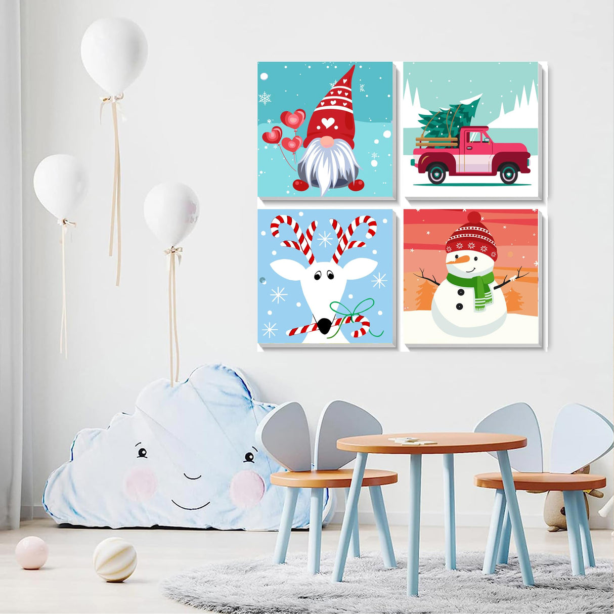Yijingtop 4 Packs Framed Chrsitmas Paint by Numbers Kit for Kids Ages 8-12,Snowman Easy Acrylic Paint by Number Framed on Canvas,Number Painting Paint by Numbers Kit for Home Wall Decoe 8x8inch Yijingtop