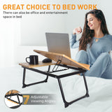 wishacc Book Stand for Reading in Bed, Bamboo Laptop Stand Adjustable Book Holder Tray with Page Paper Clips Multi Angles Adjustable Cooking Bookstands for Textbook Recipe Magazine Tablet Portable wishacc