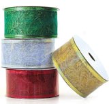 Christmas Ribbon Wired 1.5 Inch Set of 4 Ribbon Wire Red, Green, Gold, Silver/White Sheer Organza Glitter Gift, Xmas Ribbons Decoration, Holiday Craft, Gifts Wrap 40 Yards / 10 Yard Ea. Roll OLYPHAN