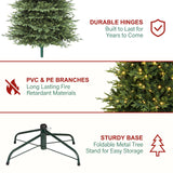 Hykolity 9 ft Prelit Artificial Christmas Tree with 5149 PE&PVC Branch Tips, 600 Warm White LED Lights, Easy Assembly with Metal Stand and Hinged Branches hykolity