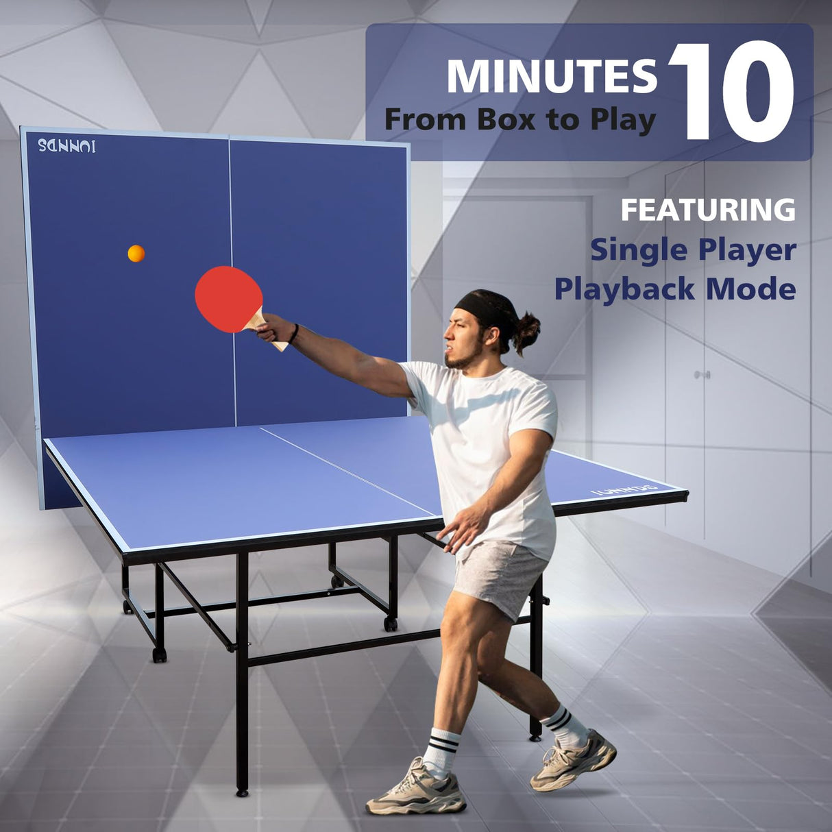 HaoKang Folding Rolling Table Tennis Table Regulation Ping Pong Table with 2 Paddles 2 Balls 1 Net and Post Set Fold-Up Design 4 Wheels for Easy Movement, BLUE HaoKang