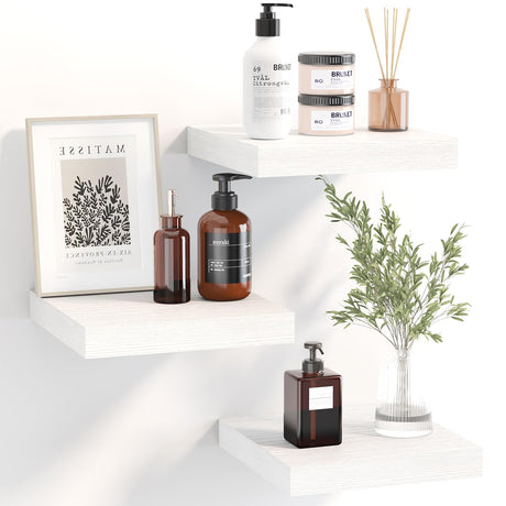 Fixwal Floating Shelves for Wall, Small White Shelves Wall Mounted Shelf for Bathroom, Living Room, Bedroom, Kitchen Decor (Set of 3, 8x8) Fixwal