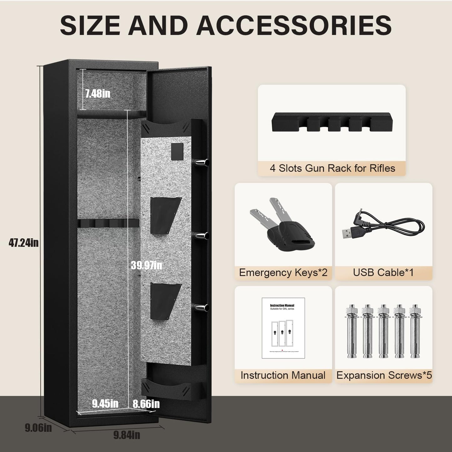 opentiny 2 Gun Safe for Rifles and Pistols Digital Keypad Large Long Gun Safe Rifle and Shotguns, Quick Access Gun Cabinets with LED Light, Gun Safe with Adjustable Gun Rack and Removable Shelf