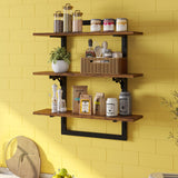 Bestier Floating Shelves for Wall, 24 inch Kitchen Shelves Wall Mounted, 3 Tier Coffee Bar Shelf with Foldable Brackets, Industrial Display Shelf for Bathroom, Living Room, Rustic Brown Bestier