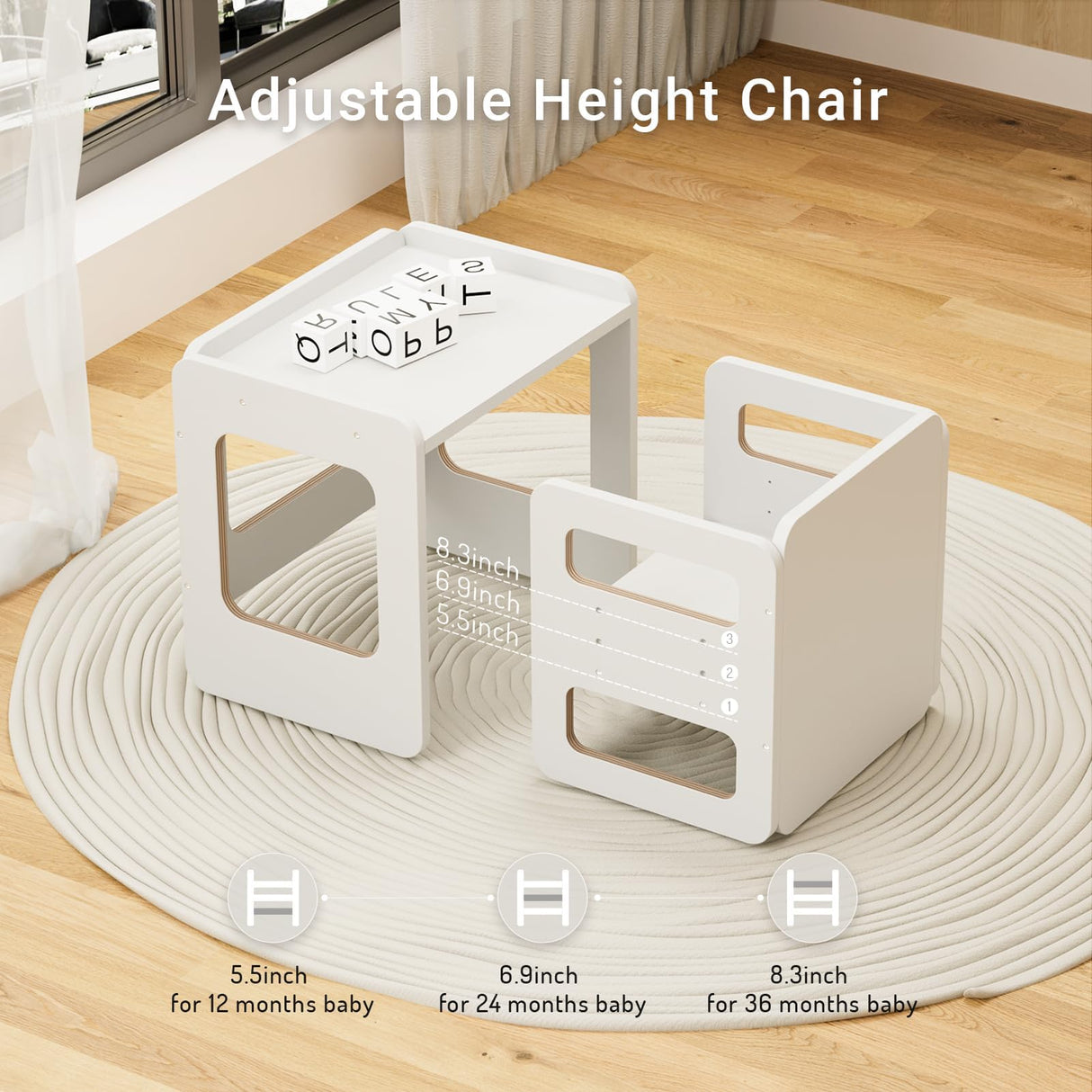 Tilhumt Montessori Weaning Table and Chair Set for Kids, Toddler Table and Chair Set, Adjustable Height Chair and Activity Table with Fence for Read, Play, Crafts (Upgraded) Tilhumt