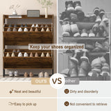 Urban Deco Wooden Shoe Storage Cabinet for Entryway, Organizer Shoe Cabinet with 2 Flip Drawers, Elegant 2 Tier Freestanding Shoe Organizer (Rustic Brown) Urban Deco