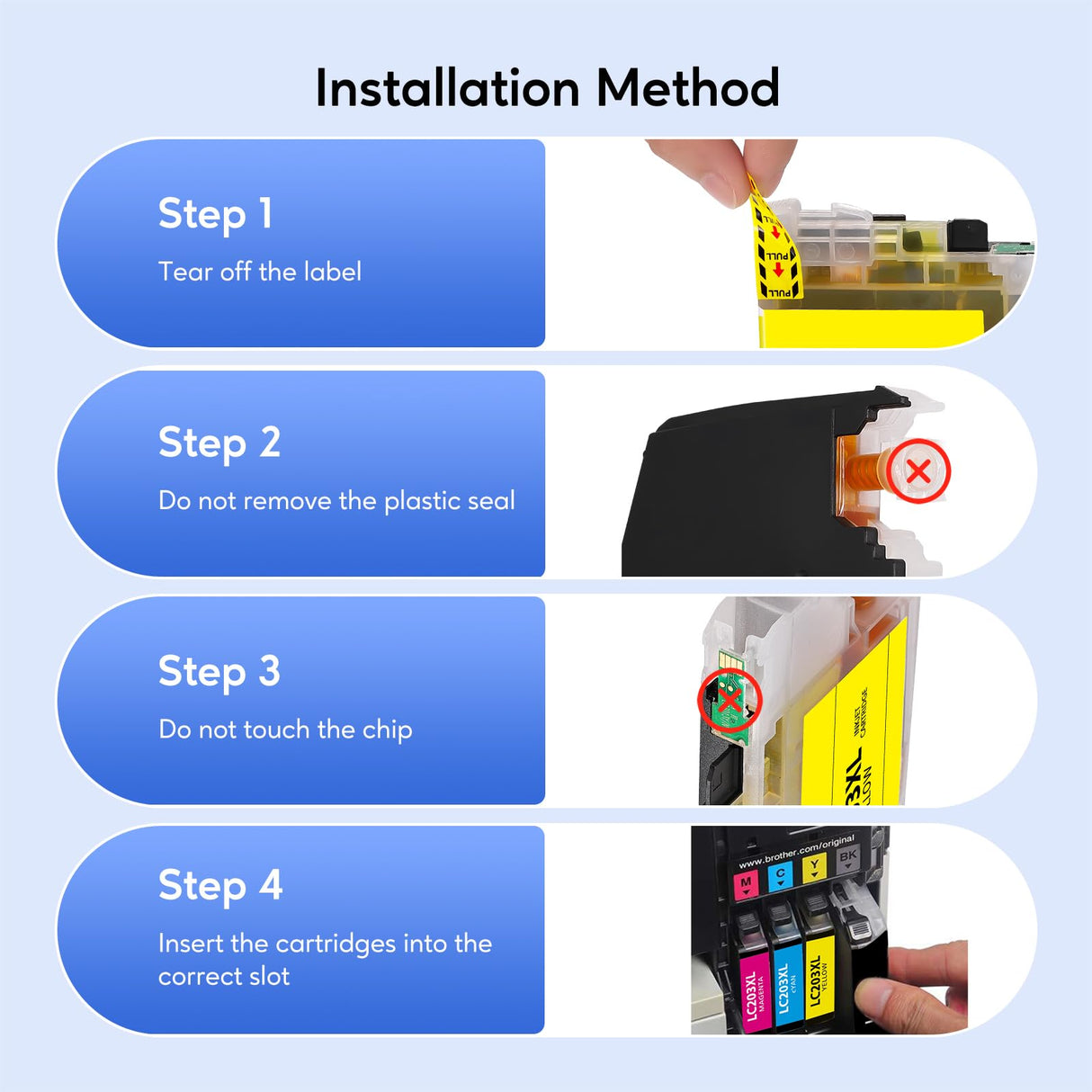 KOTANG LC203XL LC201 Ink Cartridges Compatible for Brother LC203 LC201 High Yield Work with Brother MFC-J480DW MFC-J880DW MFC-J4420DW MFC-J680DW Printer (BK/CMY, 4 Pack) KOTANG