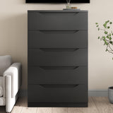 Black Tall 5 Drawer Dresser for Bedroom with Hidden Storage Design, Large Modern Closet Dressers & Chests of Drawers with Cut-Out Handles, 27.6" L*15.8" W*45.3" H for Bedroom, Living Room, Nursery Jocoevol