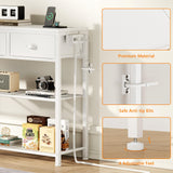 Furologee White Console Table with Charging Station & 3 Fabric Drawers, 38'' Entryway Table with Storage Shelves and LED Light, Industrial Foyer Table for Entry Way, Display Shelf for Hallway Furologee