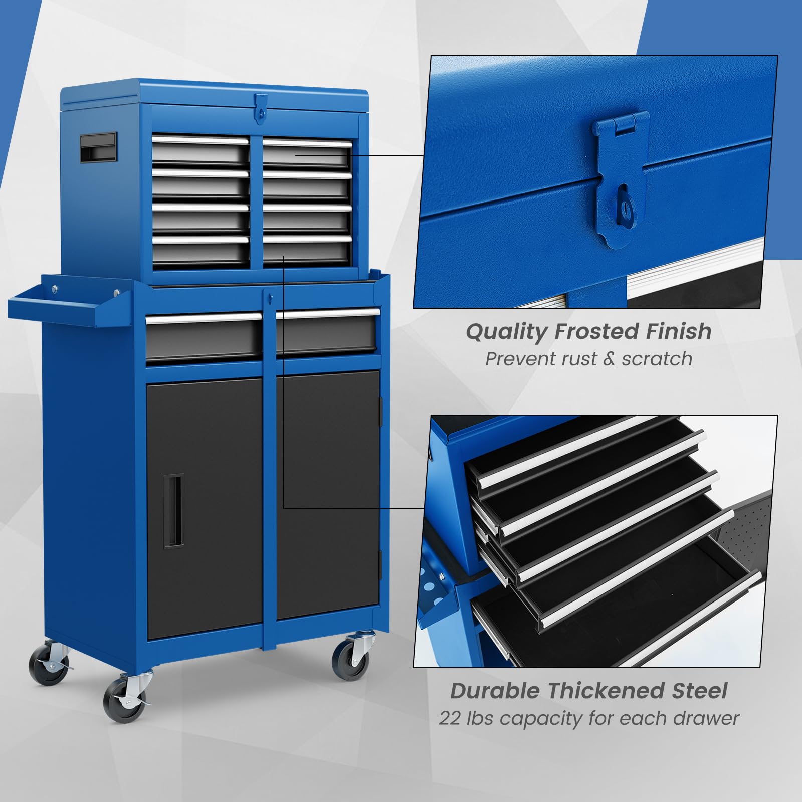 ERGOMASTER Tool Chest Heavy Duty Rolling Tool Cabinet 5-Drawer for Lockable Tool-Box & Removable Cabinet for Garage and Workshop - Blue - WoodArtSupply