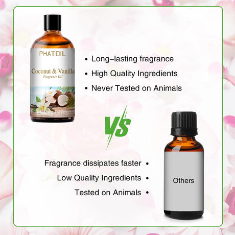 PHATOIL 3.38FL.OZ Coconut & Vanilla Fragrance Oils for Aromatherapy, Essential Oils for Diffusers for Home, Perfect for Diffuser, Yoga, DIY Candle and Soap Making - 100ml PHATOIL
