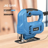 G LAXIA Jigsaw, 3.5 Amp Corded Jig Saw with 3pcs Cutting Blades, ±45° Bevel Cutting, 3000 SPM with Lock-on Button, Corded G LAXIA
