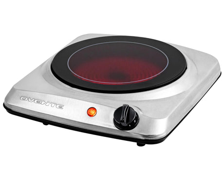 OVENTE Countertop Infrared Single Burner, 1000W Electric Hot Plate with 7” Ceramic Glass Cooktop, 5 Level Temperature Setting & Easy to Clean Base, Compact Stove for Home Dorm Office, Silver BGI101S OVENTE