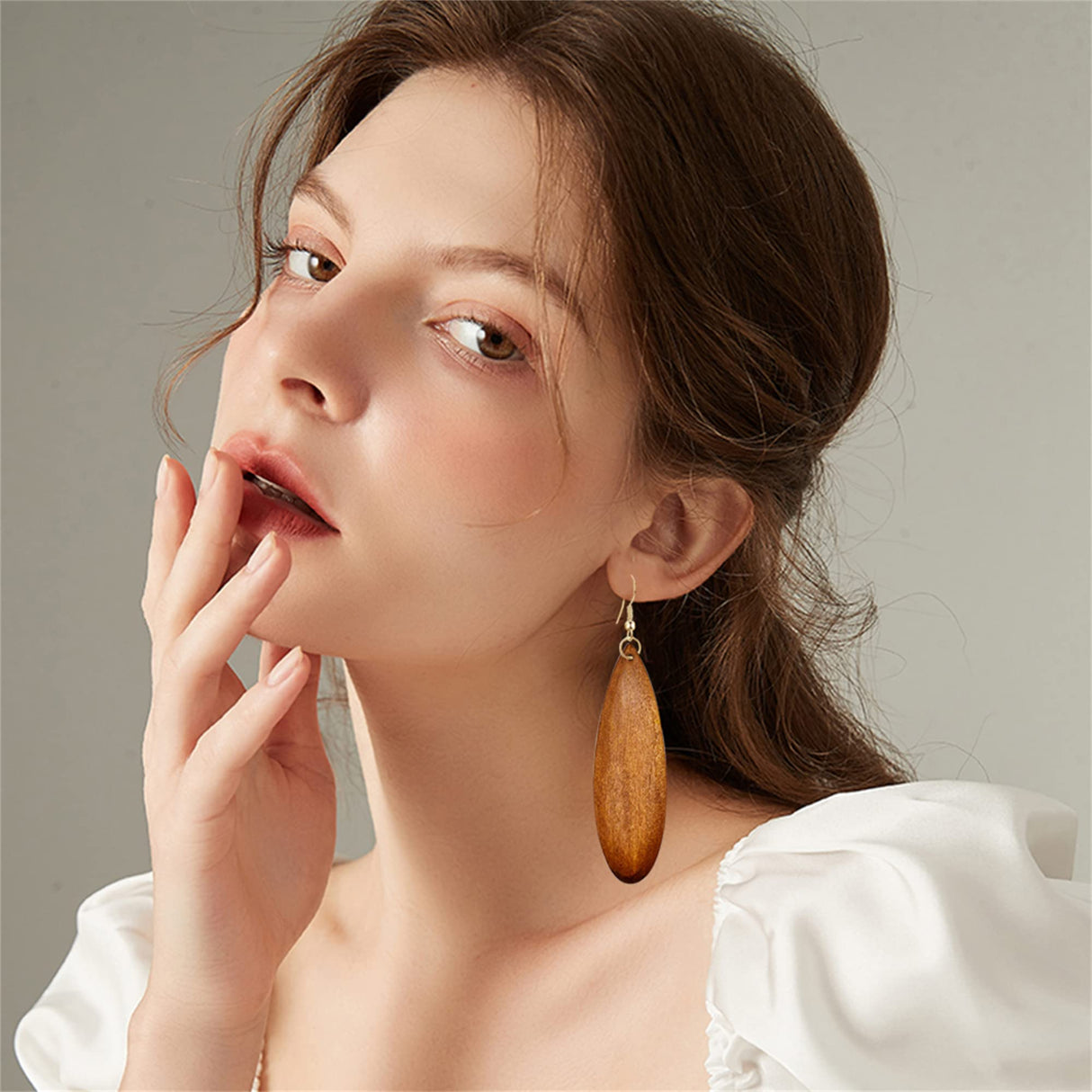 JIUIQL Unique Handmade Lightweight Bohemian Colorful Teardrop Wood Dangle Drop Earrings Personalized Geometric Waterdrop Natural Wooden Hook Earrings for Women Statement Ethnic Tribal Jewelry Gifts (Brown) JIUIQL