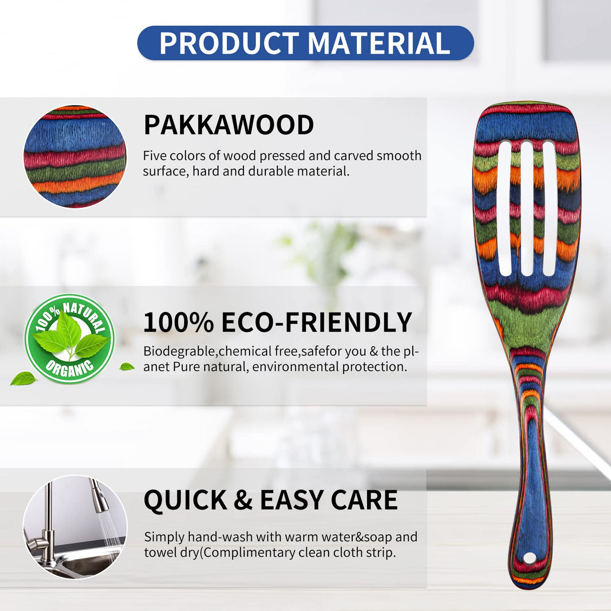 Spurtle Set, Wooden Utensils for Cooking, WOSPONFAN Kitchen Utensils Set, Pakkawood Kitchen Cooking Utensils Set, Apartment Essentials Wood Serving Spatula spoon, Home & kitchen Gift for Women & Men wosponfan