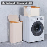 Merkisa Slim Laundry Basket,Tall laundry Hamper with Lid,60L Hamper for Laundry,Dirty Cloth Hamper with Bamboo Handle for Toys,Towels, Clothes Organizing,Beige Merkisa