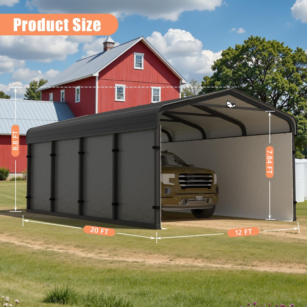 Benass 12x20 Metal Carport, Carport Canopy 12x20 Heavy Duty, Galvanized Steel Roof Car Port with Removable Polyethylene Sidewalls Benass