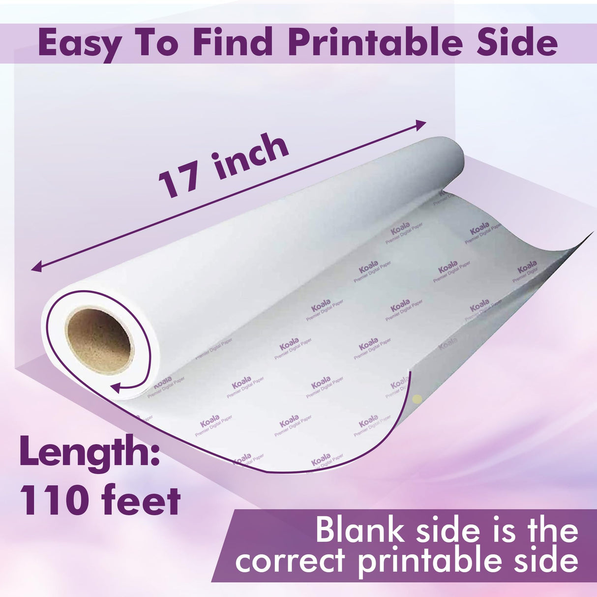 Koala Roll Sublimation Paper 17 inch Width and 110 Feet Length, 1 Roll 3'' Core 105gsm Wide Format Sublimation Heat Transfer Paper for Customize Any Present with Sublimation Blanks and Sublimation ink KOALA PAPER