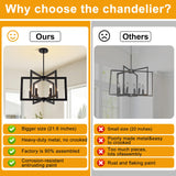 21.6" Black Farmhouse Chandelier,6-Light Geometric Dining Room Fixture,Modern Industrial Foyer Lighting Fixtures,Rustic Farmhouse Hanging Pendant Lights for Kitchen Island,Living Room,Bedroom,Entryway UnicozoHome