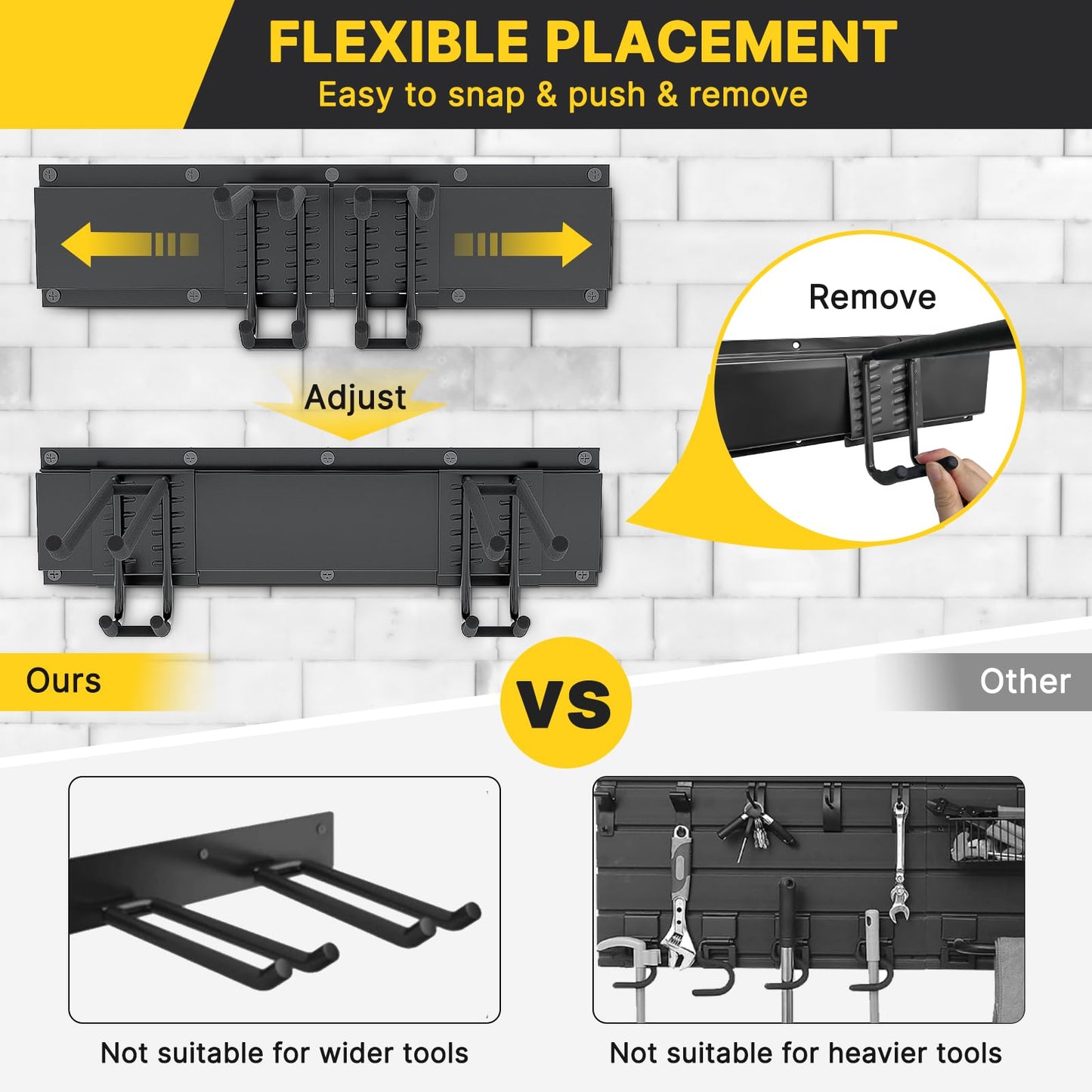 Garage Organization, Garage Tool Organizer Wall Mount with 48 inches Rails and 6 Double-layer Hooks, Tool Organizer Rack Garage Hanging Storage Rack For Yard Tools, Shovel, Chair, Snowborad