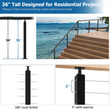 Zylorix 36" SS316 Cable Railing Post Level Drilled for Coastal Indoor Outdoor, 35"x2"x2" Stainless Steel Adjustable Top Post with Cable Grommets, DIY Cable Railing for Wood Concrete Deck, Black Zylorix