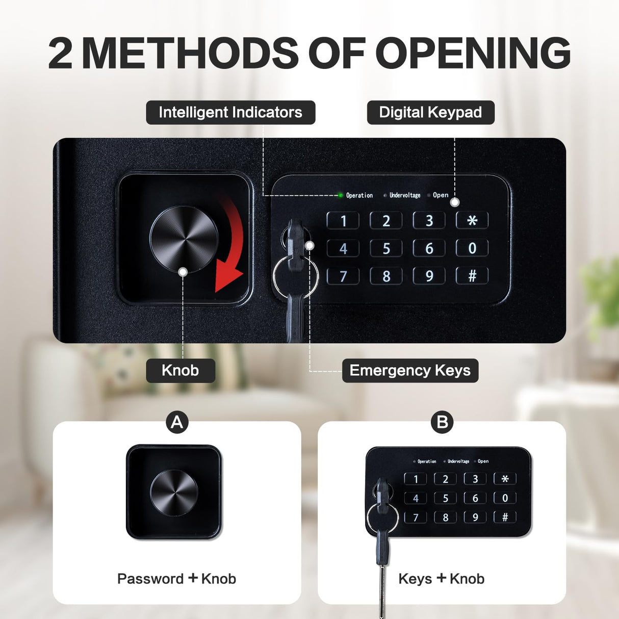 Safe Box, 1.7 Cubic Feet Home Safe, Electronic Digital Keypad, Alarm System, W/Fireproof Bag, Removable Shelf, Money Box for Money Documents, Home Use,13.78"D x 12.99"W x 16.54"H Locksworth