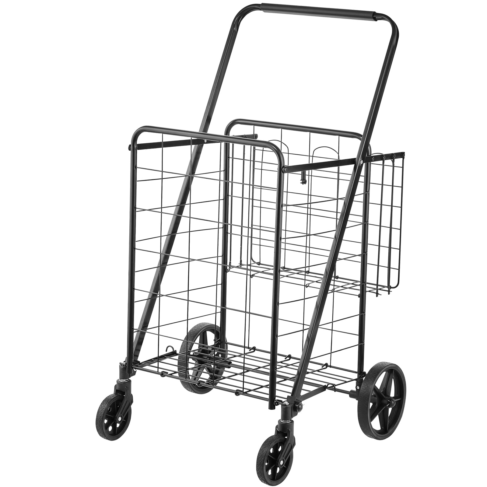 VEVOR Folding Shopping Cart, Jumbo Grocery Cart with Double Baskets, 360° Swivel Wheels, Heavy Duty Utility Cart, 110 LBS Large Capacity Utility Cart for Laundry, Shopping, Grocery, Luggage - WoodArtSupply