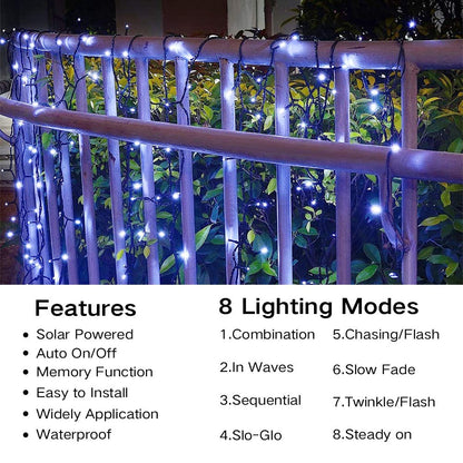 Joomer Solar Christmas Lights, 105ft 300 LED 8 Modes Solar String Lights Waterproof Fairy Tree Lights for Garden, Patio, Fence, Balcony, Outdoors (White)