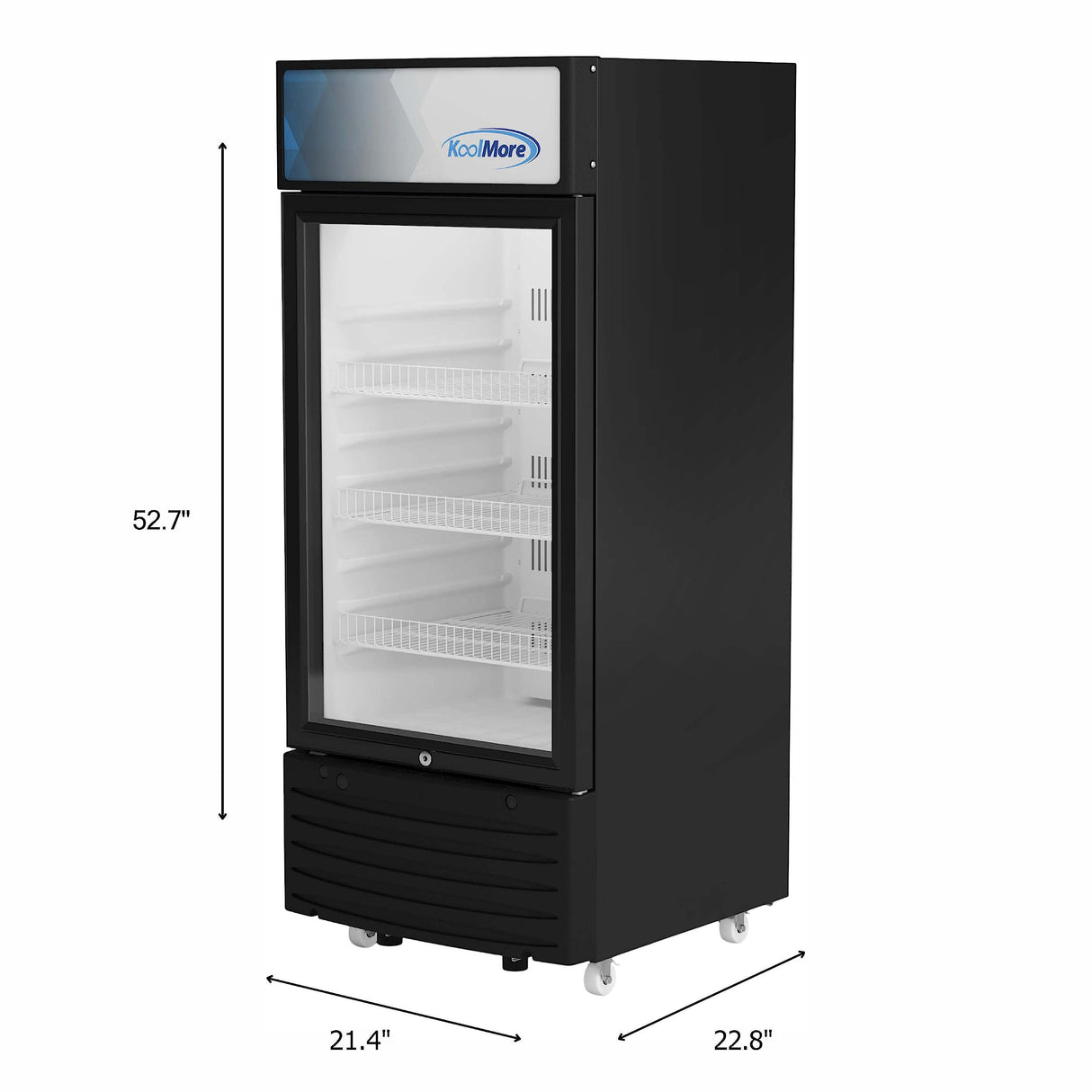 KoolMore KM-MDR-1D-6C 6 Cu. Ft. Commercial One Glass Door Display Upright Beverage Refrigerator Cooler Merchandiser-22.8 in. x 21.4 in. x 52.7 in. [Black] KoolMore