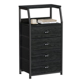Furnulem Tall 4 Drawers Dresser, Vertical Storage Tower Black Dresser for Bedroom, Hallway, Entryway, Nursery, Closet Organizer, Nightstand Bedside Table Furniture, Sturdy Steel Frame, Wood Top Furnulem
