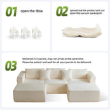 110" Modular Sectional Couch with 2 Movable Ottoman, Cloud Sofa Couches for Living Room, U Shaped Deep Seat Boneless Sofa,Luxury Corduroy Fabric, No Assembly Required White Veloflow