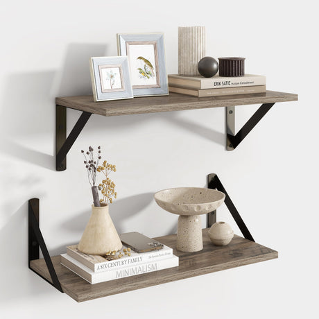 Axeman Floating Shelves for Wall, 16W x 8D Floating Shelves Set of 2, 8 Inch Deep Rustic Grey Wood Wall Mounted Shelves for Farmhouse Bookshelf Living Room Bedroom Axeman