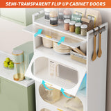 5-Tier Kitchen Pantry Storage Cabinet with Flip-up Doors, Metal Freestanding Cabinet with 4 Rooling Wheels, Bakers Rack with Storage Cabinet for Dining Study Kitchen Living Room (White) Dyoung