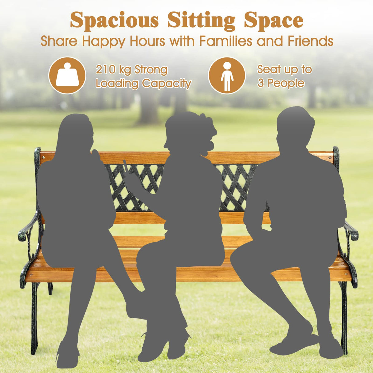 S AFSTAR Garden Bench, 2-3 Person Park Bench with Diamond Weaving Backrest, Pine Porch Bench, 470 LBS Bearing Capacity, Weather Proof Outdoor Bench for Backyard Deck Lawn Poolside S AFSTAR