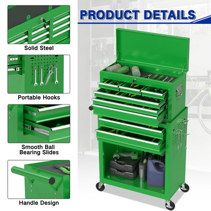 Kieperi 8-Drawer Large Capacity Rolling Tool Box, Tool Box with Wheels, Removable Rolling Tool Chest with Wheels and Drawers, Tool Cabinet with Lock for Workshop Mechanics Garage (Green) - WoodArtSupply