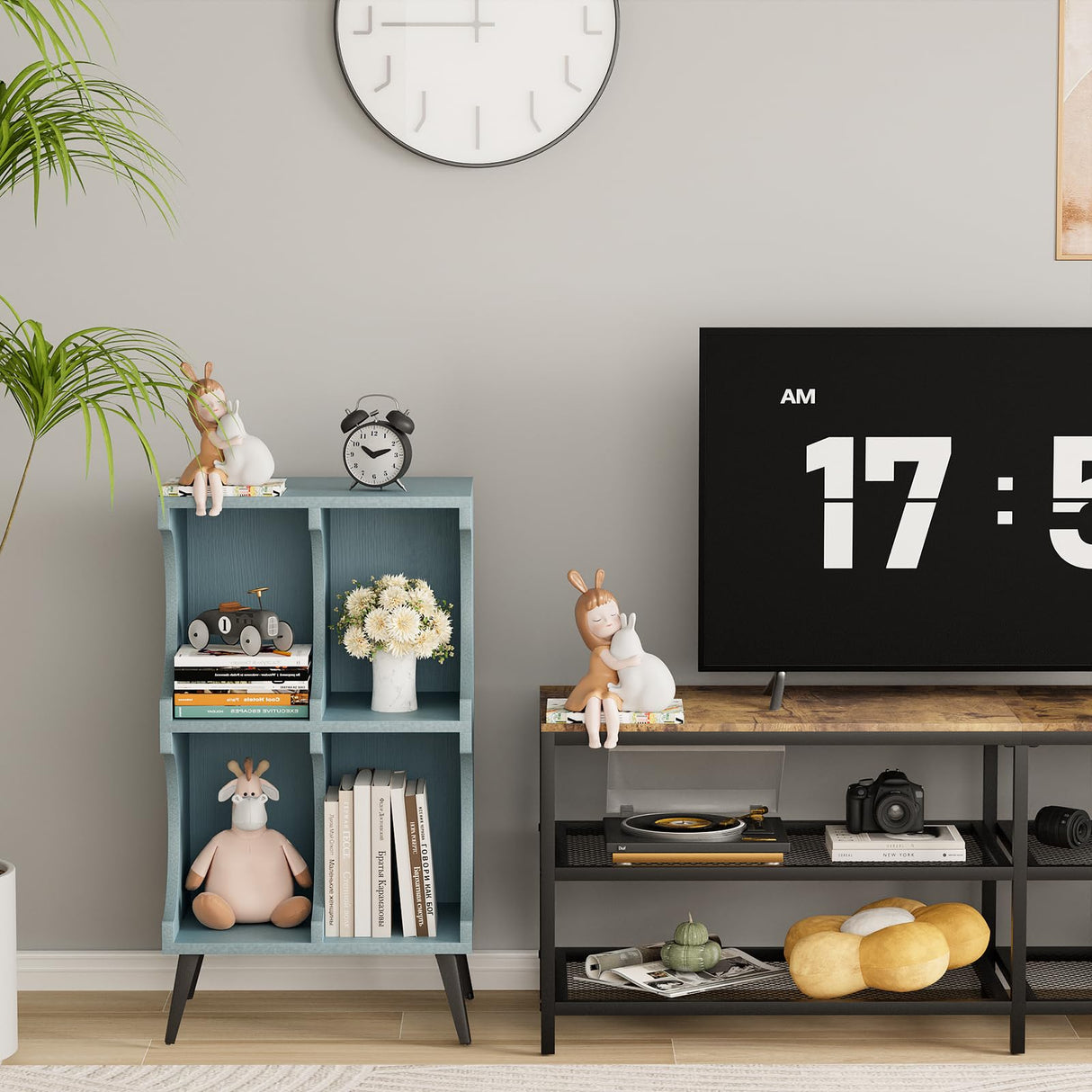 Aenuert Blue 4-Cube Modern Bookshelf - Stylish Open Storage Display Cabinet for Home and Office Aenuert